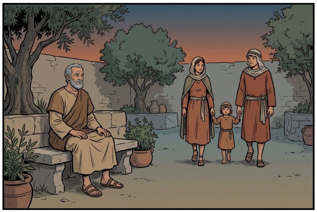 Comic book style illustration depicting a scene from Sirach chapter 41