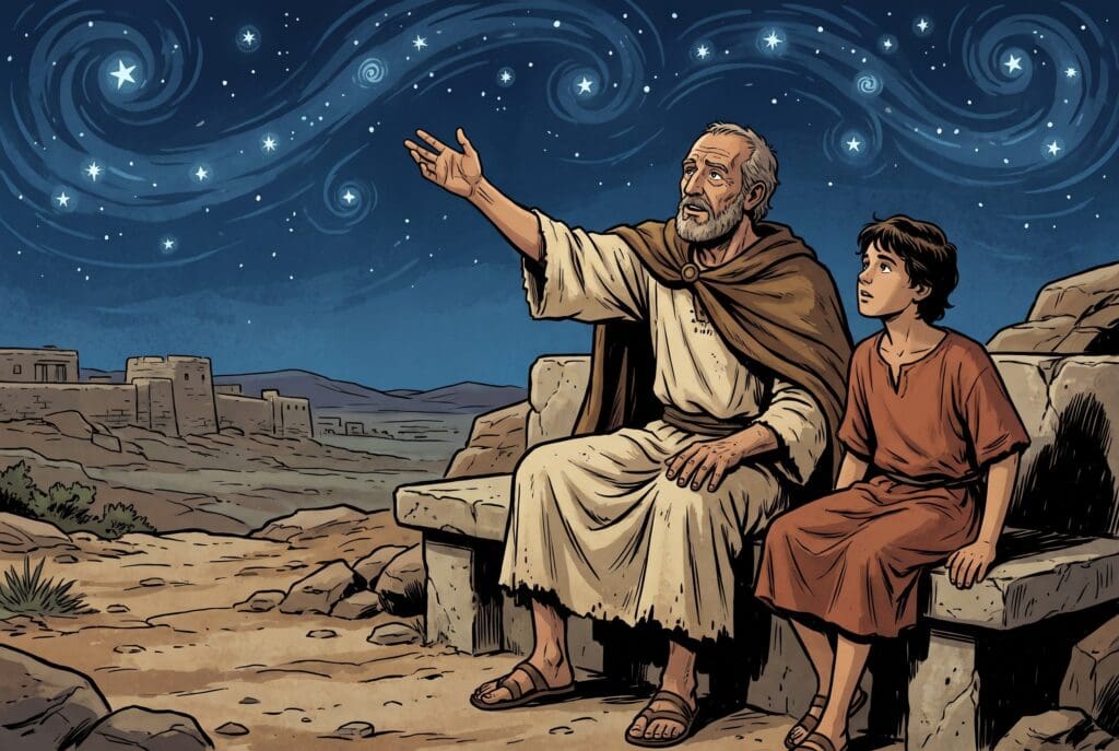 Comic book style illustration depicting a scene from Sirach chapter 42