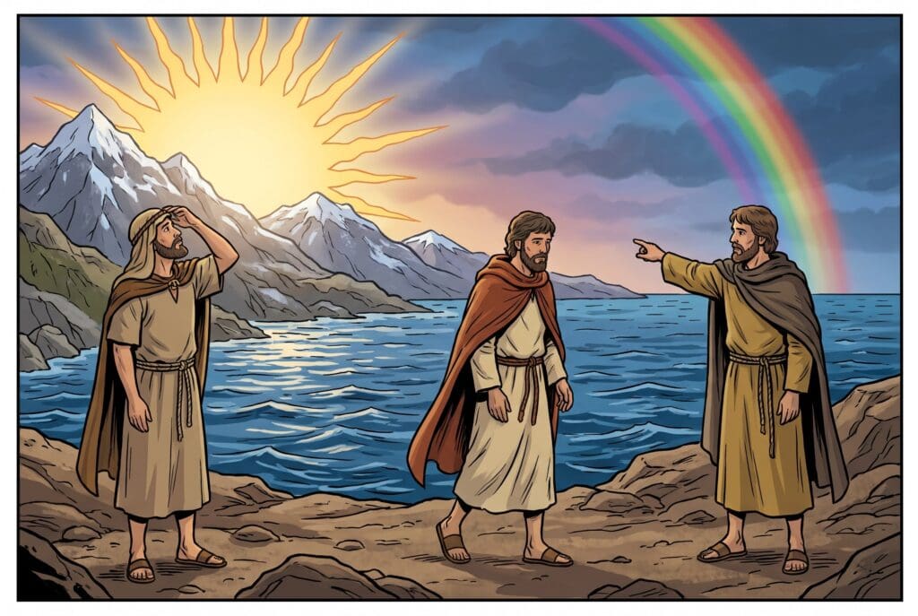 Comic book style illustration depicting a scene from Sirach chapter 43