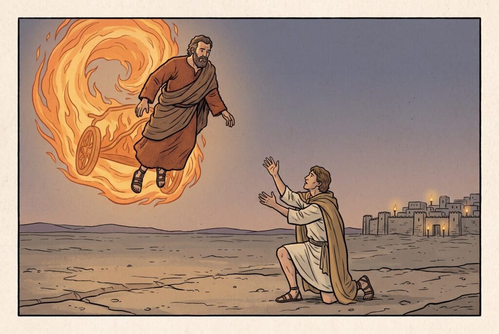 Comic book style illustration depicting a scene from Sirach chapter 48