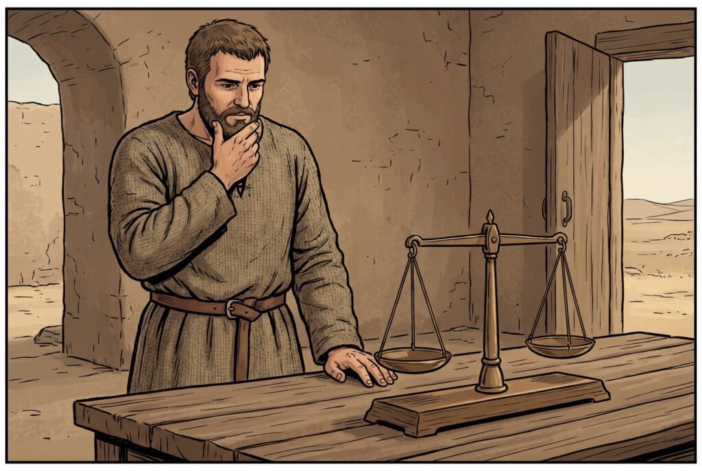 Comic book style illustration depicting a scene from Sirach chapter 5