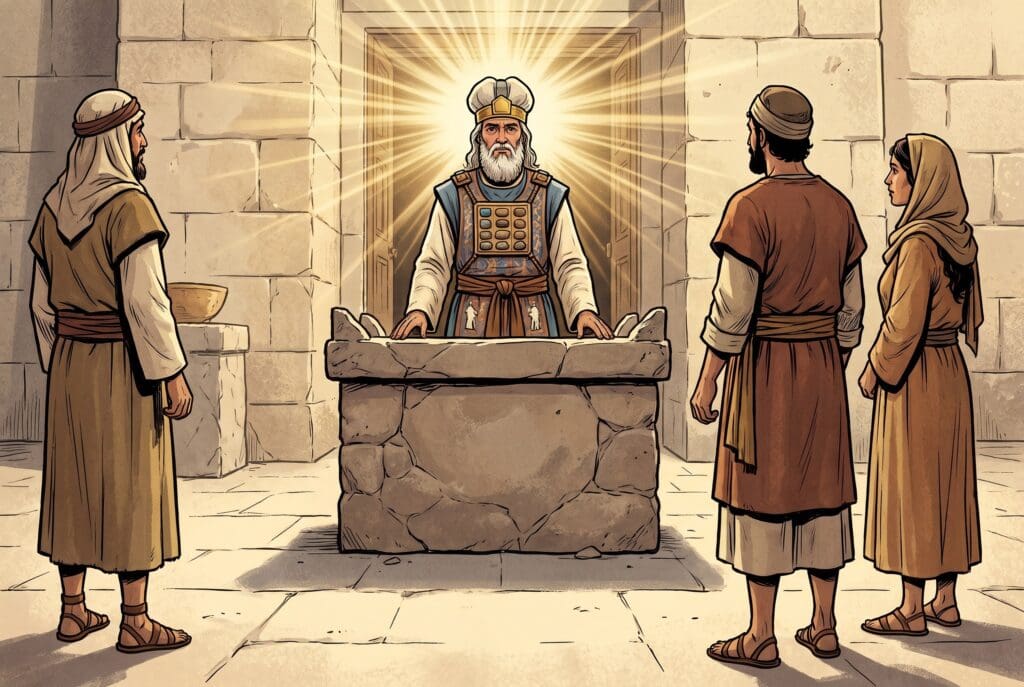 Comic book style illustration depicting a scene from Sirach chapter 50