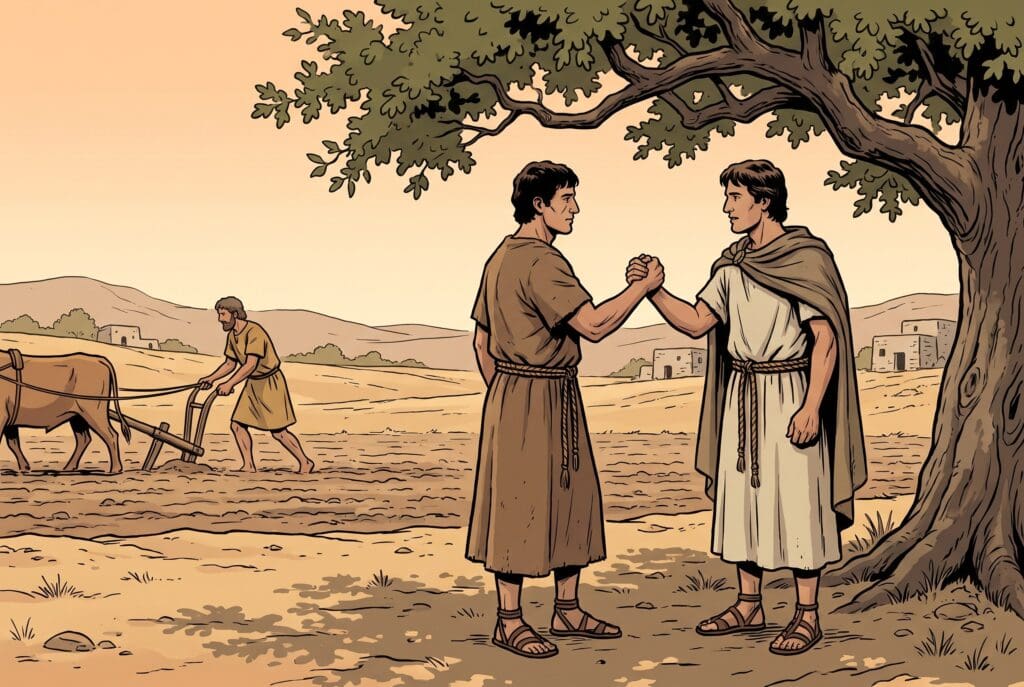 Comic book style illustration depicting a scene from Sirach chapter 6