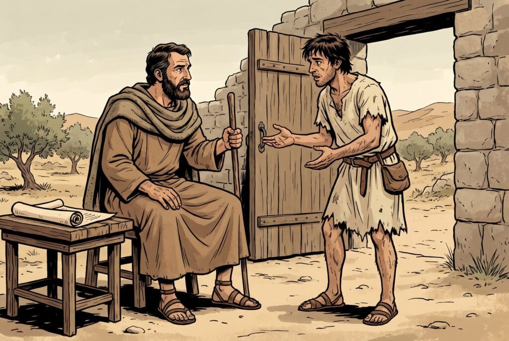 Comic book style illustration depicting a scene from Sirach chapter 7