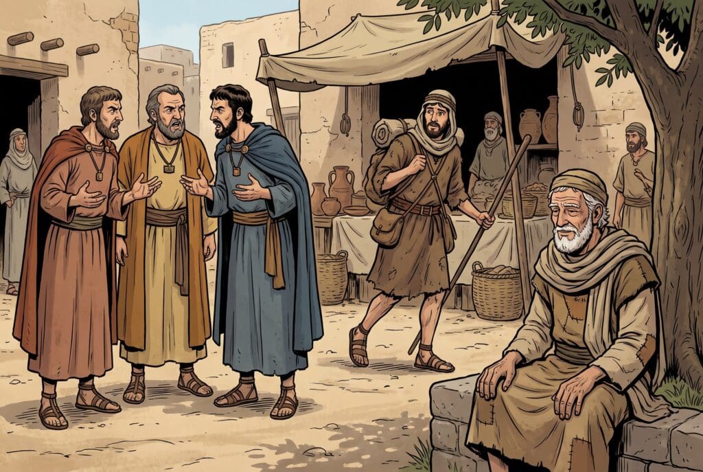 Comic book style illustration depicting a scene from Sirach chapter 8