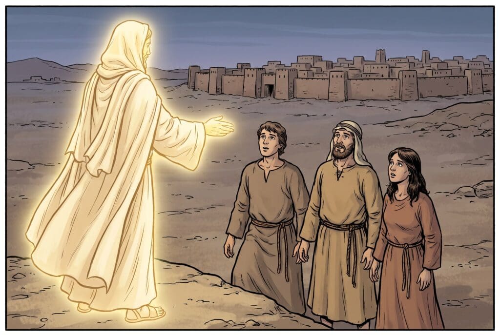 Comic book style illustration depicting a scene from Wisdom of Solomon chapter 12