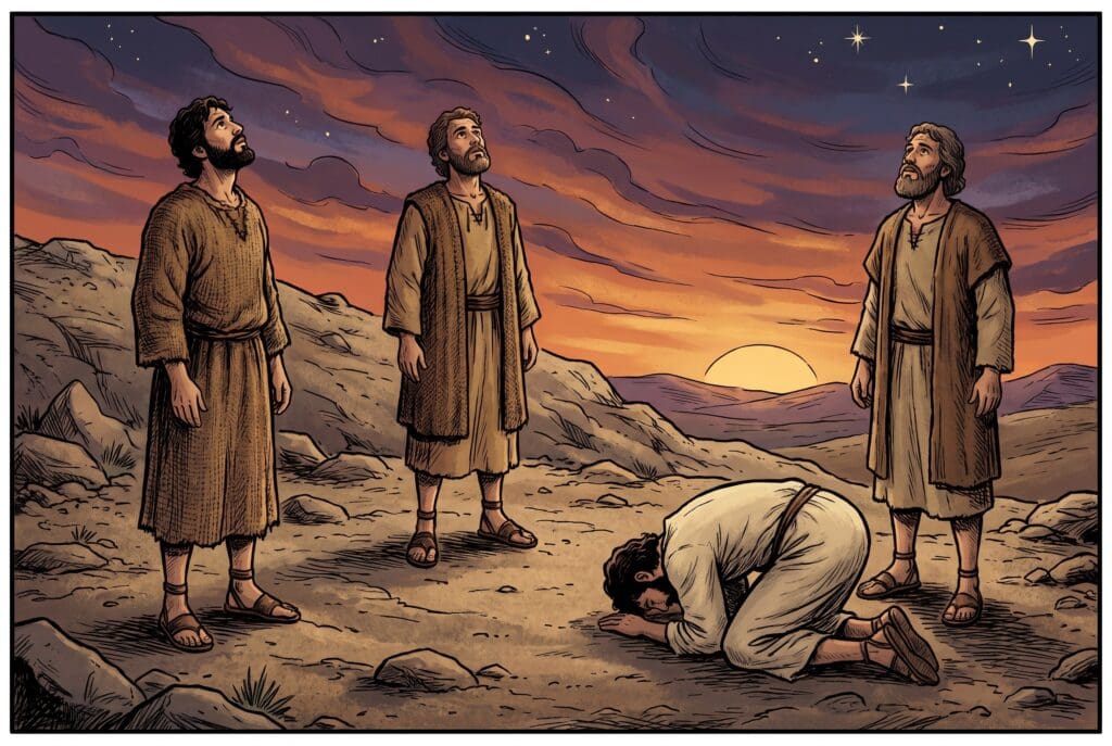 Comic book style illustration depicting a scene from Wisdom of Solomon chapter 13