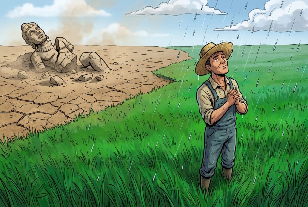 Comic book style illustration depicting a scene from Zechariah chapter 10