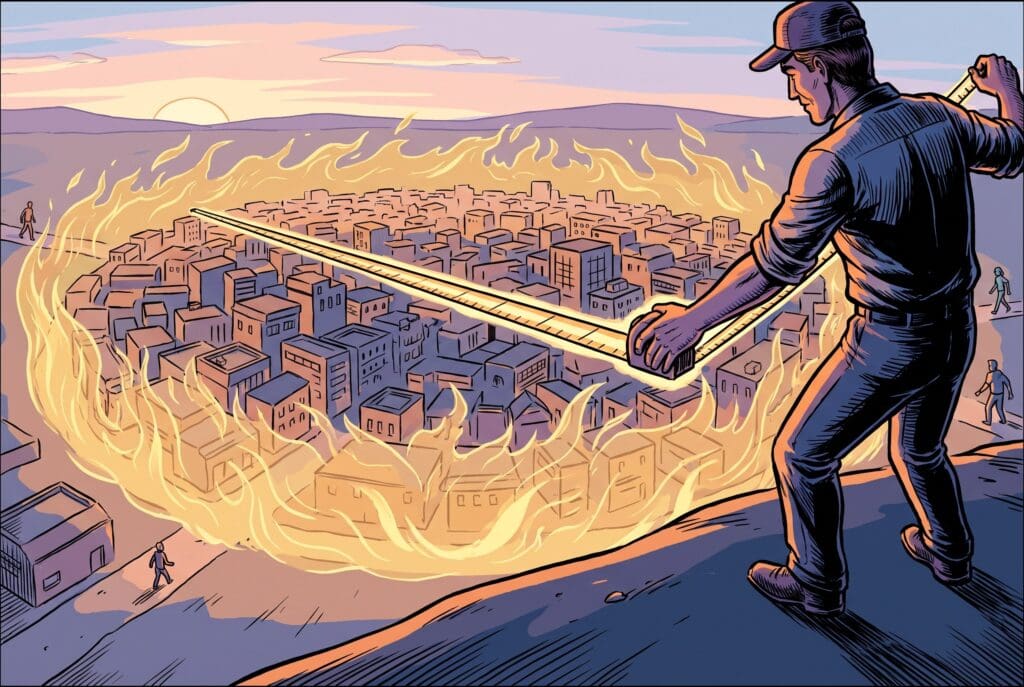Comic book style illustration depicting a scene from Zechariah chapter 2