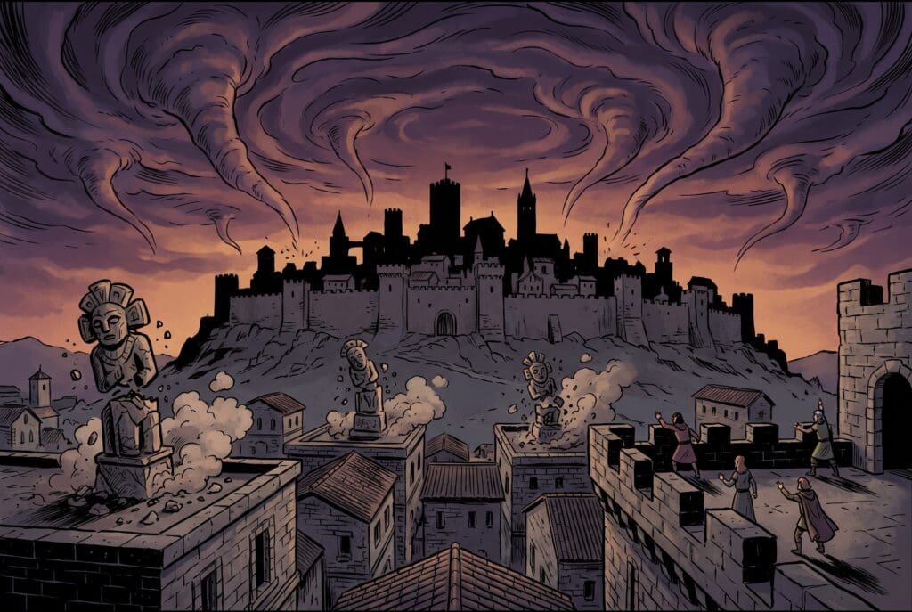 Comic book style illustration depicting a scene from Zephaniah chapter 1