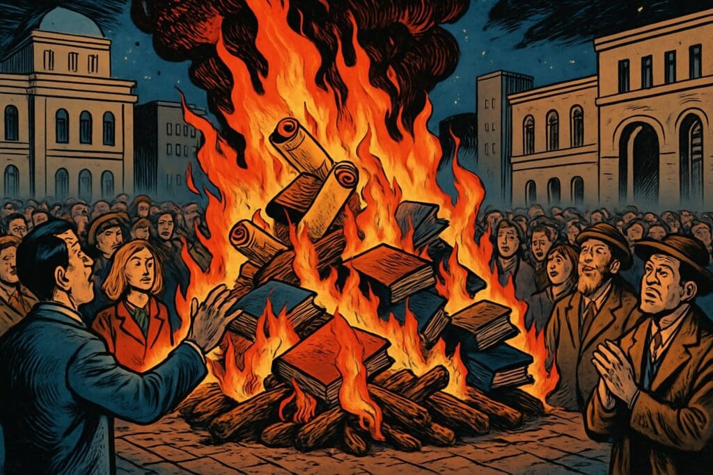 Comic book style illustration depicting a scene from Acts chapter 19