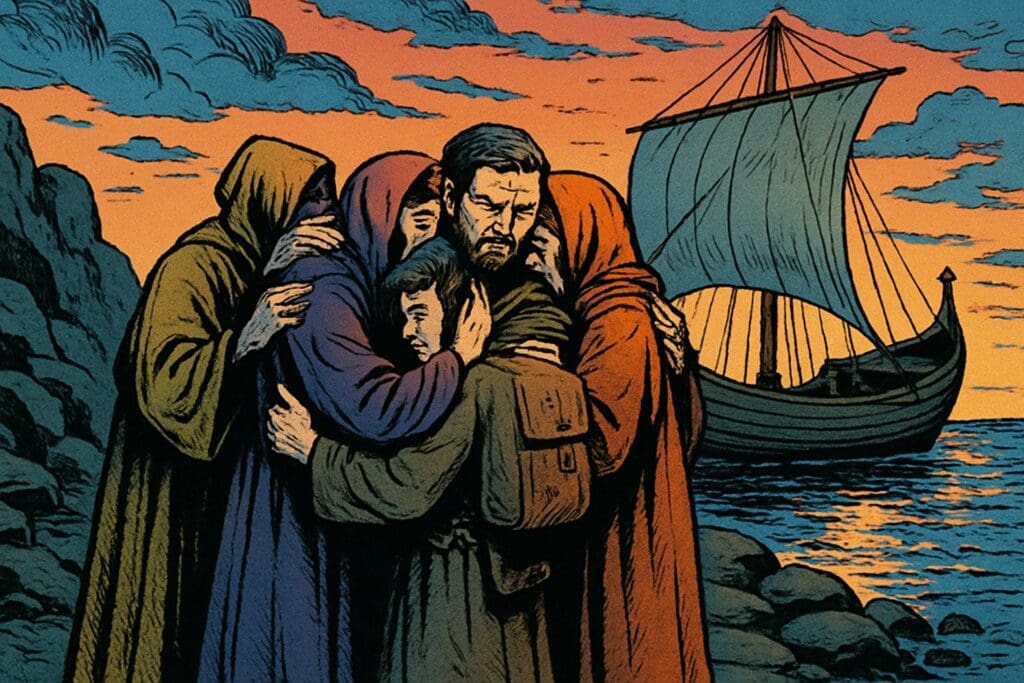 Comic book style illustration depicting a scene from Acts chapter 21