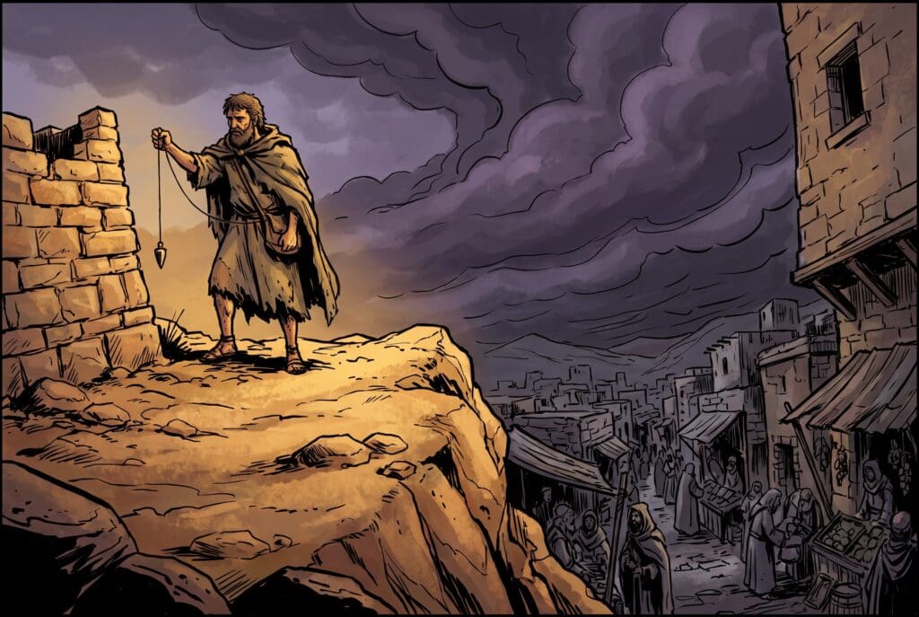 Comic book style illustration representing the book of Amos