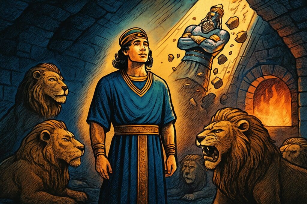 Comic book style illustration representing the book of Daniel