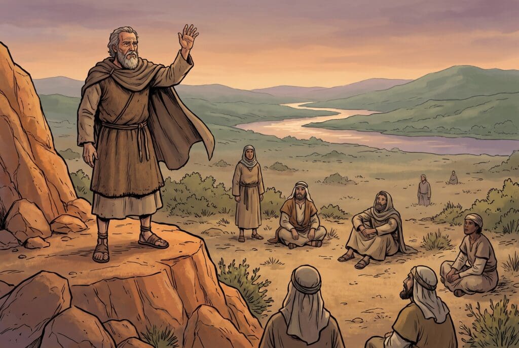 Comic book style illustration representing the book of Deuteronomy