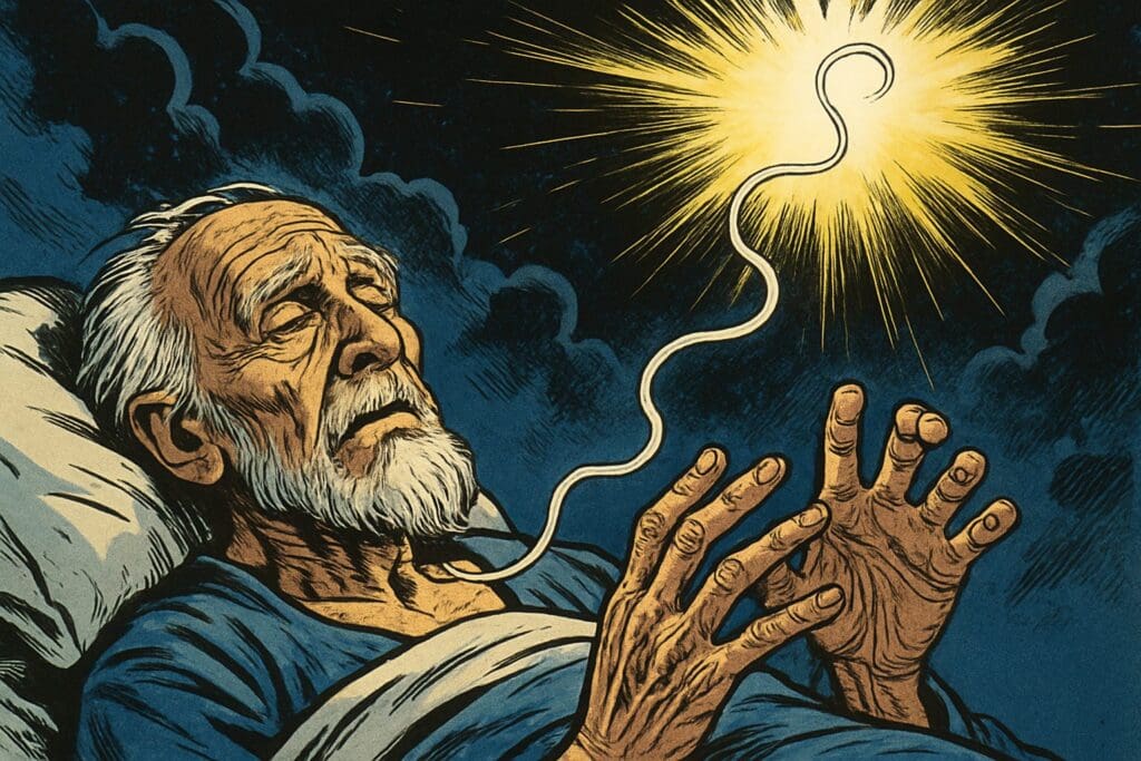 Comic book style illustration depicting a scene from Ecclesiastes 12