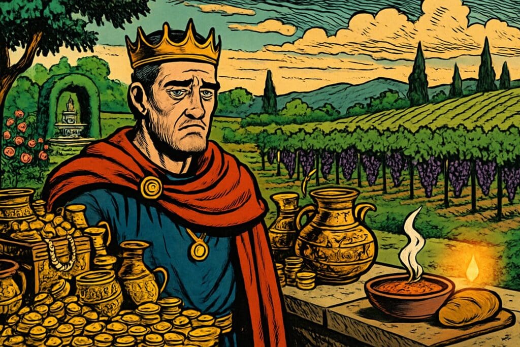 Comic book style illustration depicting a scene from Ecclesiastes 2
