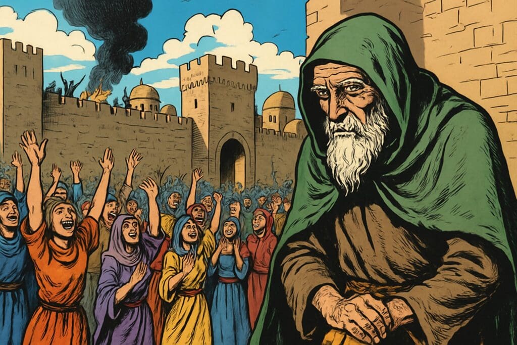 Comic book style illustration depicting a scene from Ecclesiastes 9