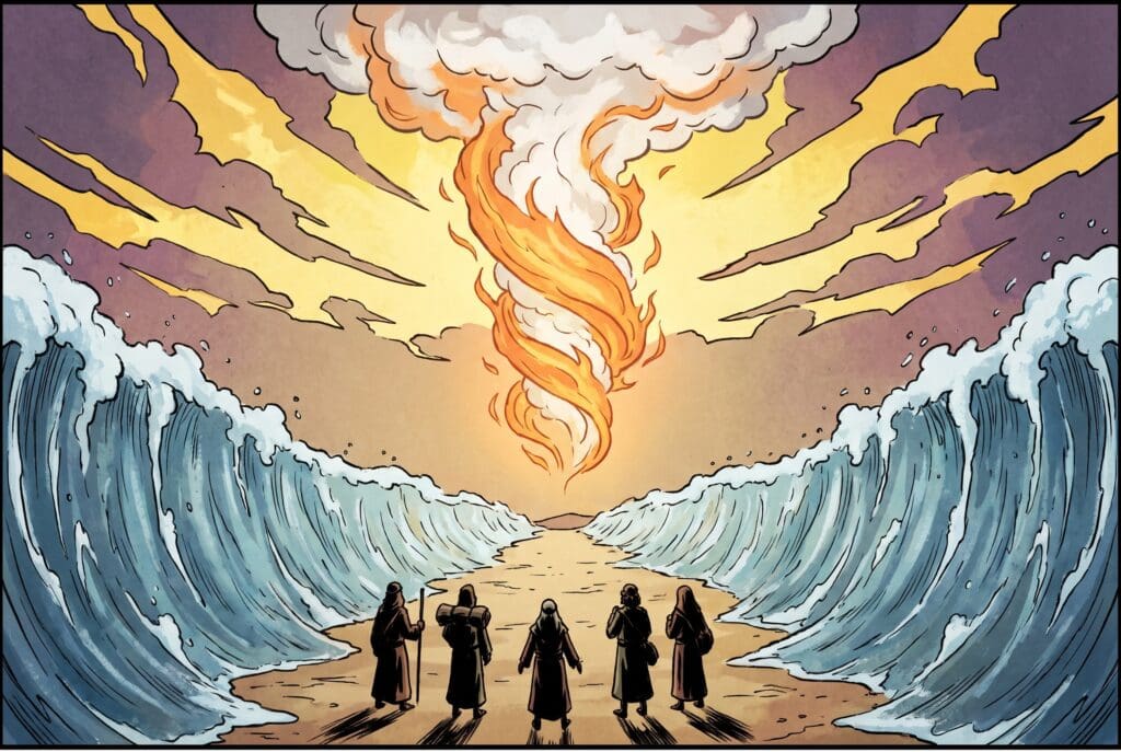 Comic book style illustration representing the book of Exodus