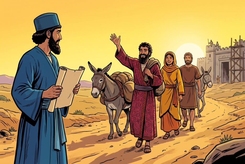 Comic book style illustration representing the book of Ezra