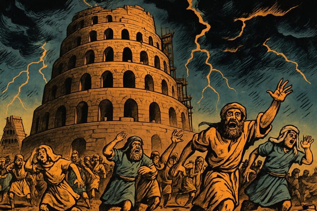 Comic book style illustration for Genesis 11