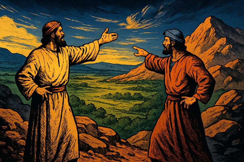 Comic book style illustration for Genesis 13
