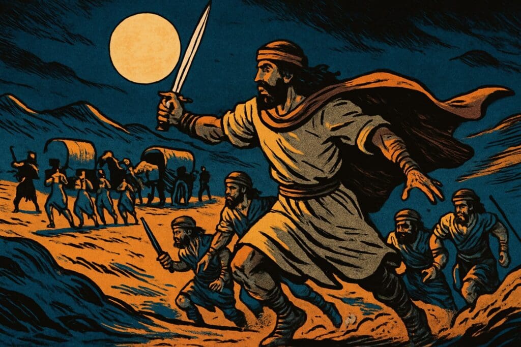 Comic book style illustration for Genesis 14