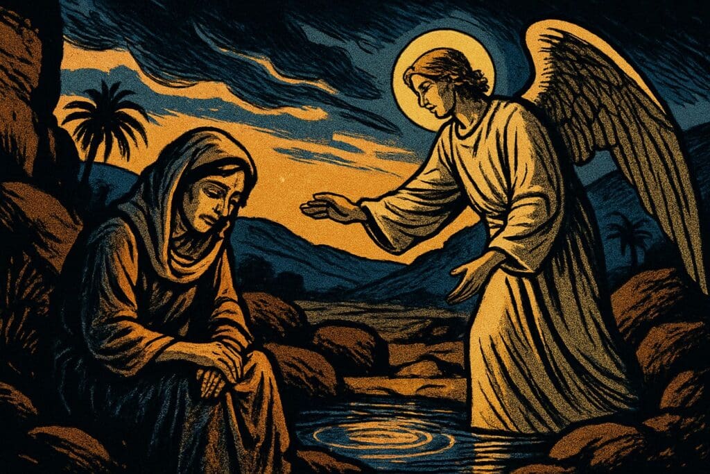 Comic book style illustration for Genesis 16