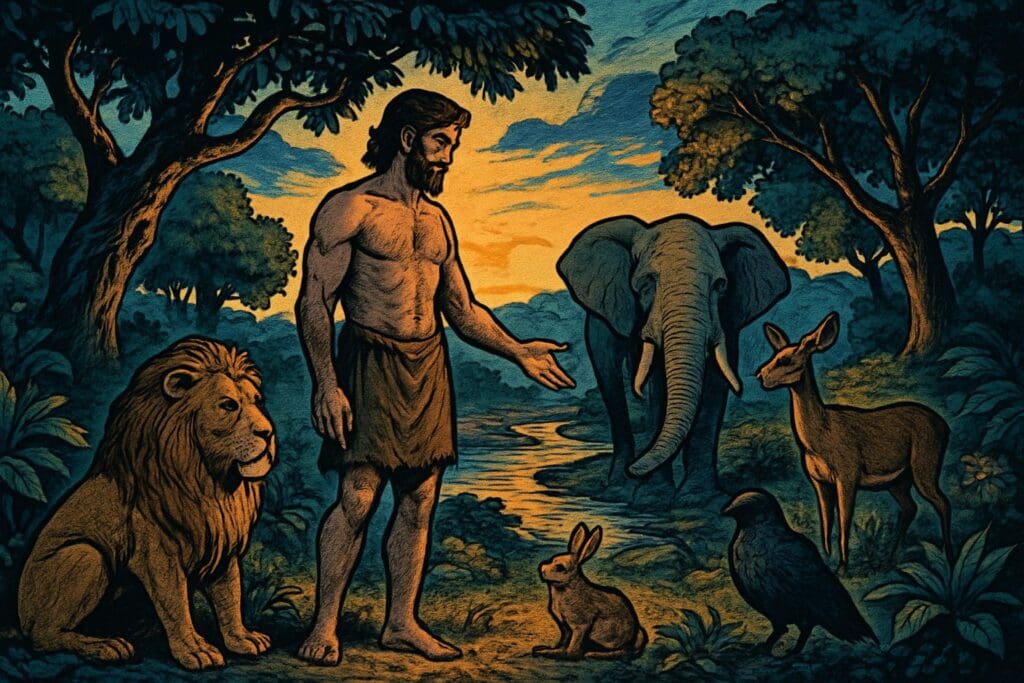 Comic book style illustration for Genesis 2