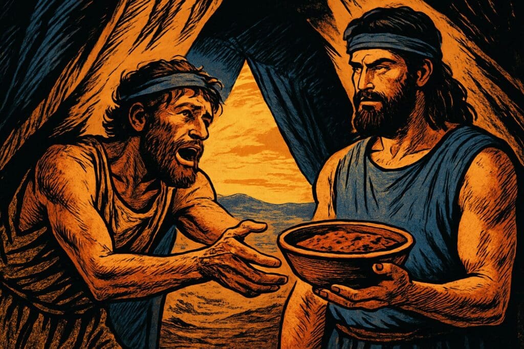 Comic book style illustration for Genesis 25