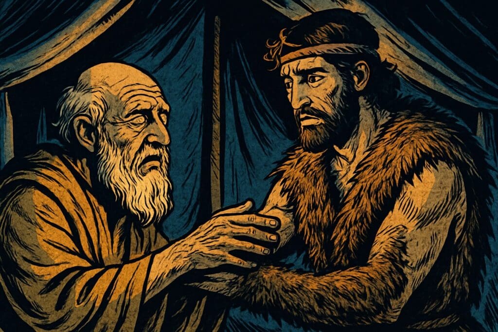 Comic book style illustration for Genesis 27