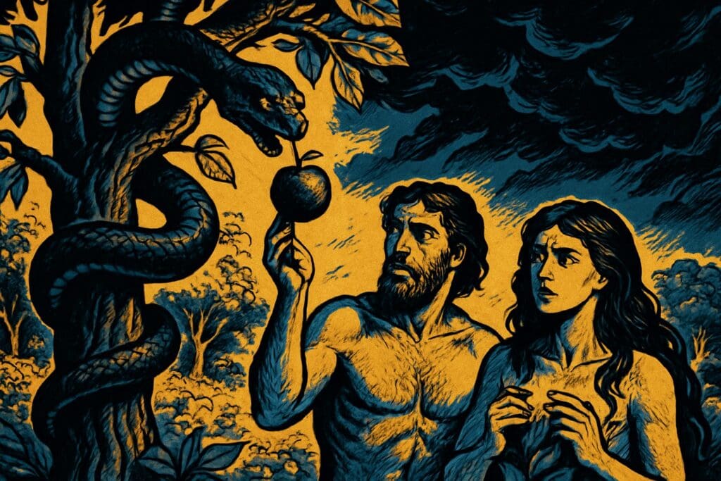 Comic book style illustration for Genesis 3