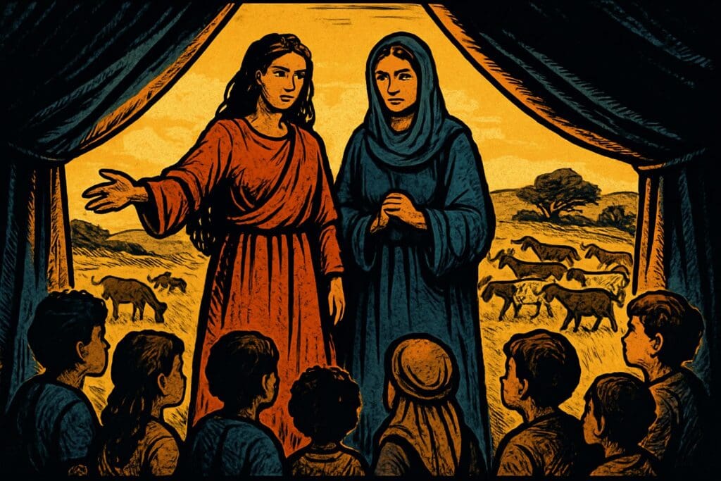 Comic book style illustration for Genesis 30