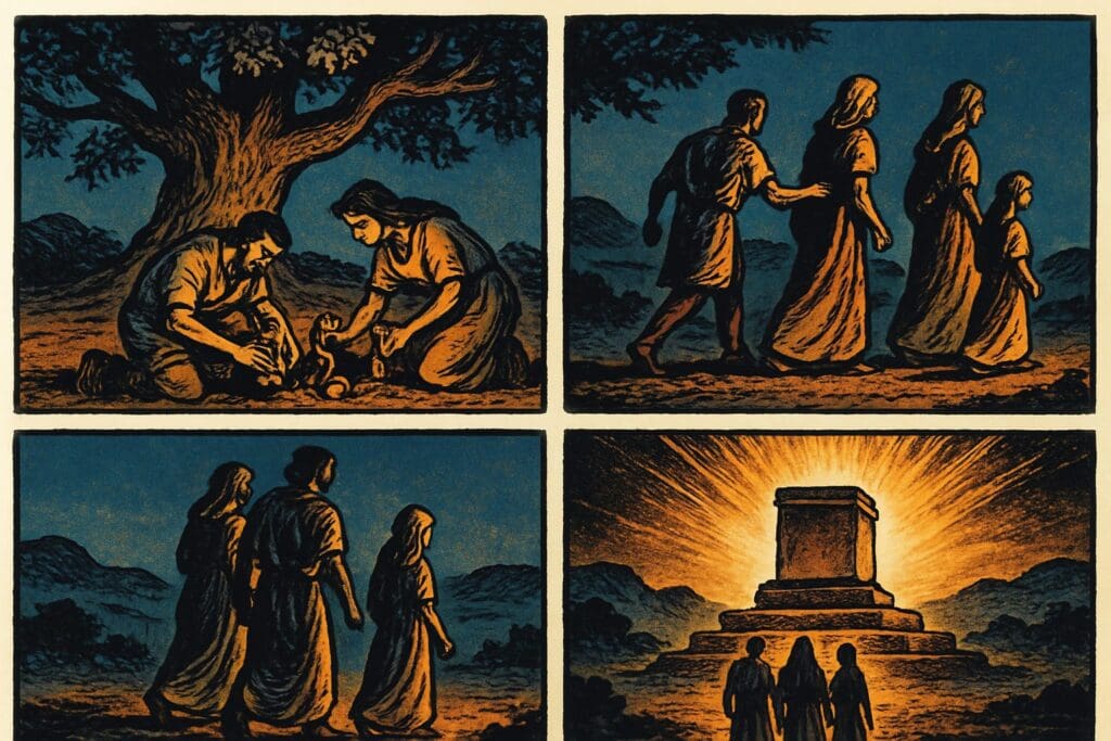 Comic book style illustration for Genesis 35
