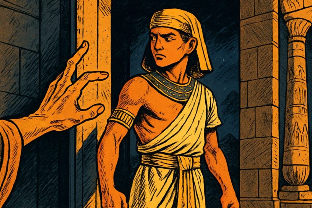 Comic book style illustration for Genesis 39