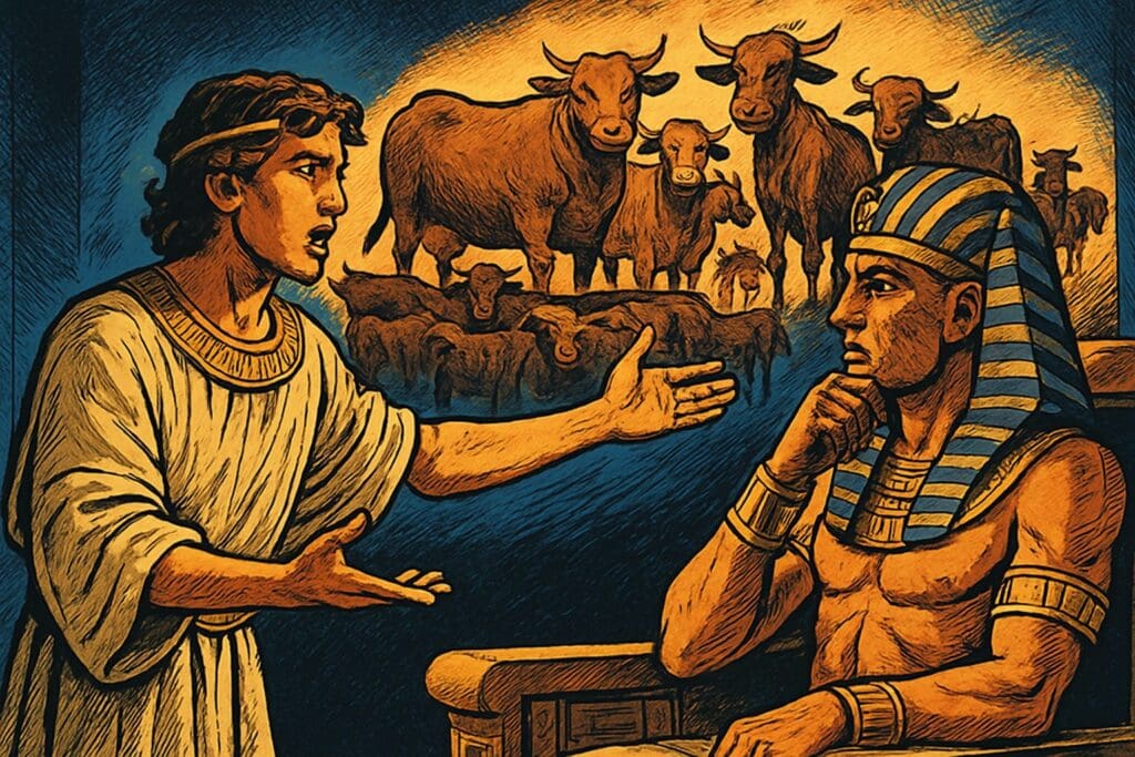 Comic book style illustration for Genesis 41