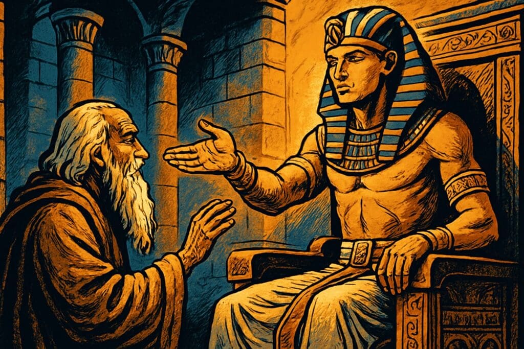 Comic book style illustration for Genesis 47