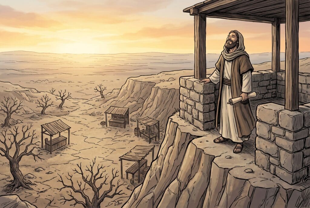 Comic book style illustration representing the book of Habakkuk