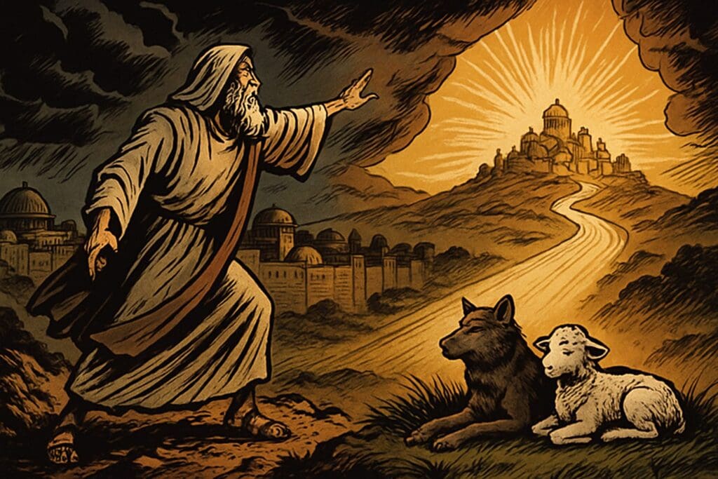 Comic book style illustration representing the book of Isaiah