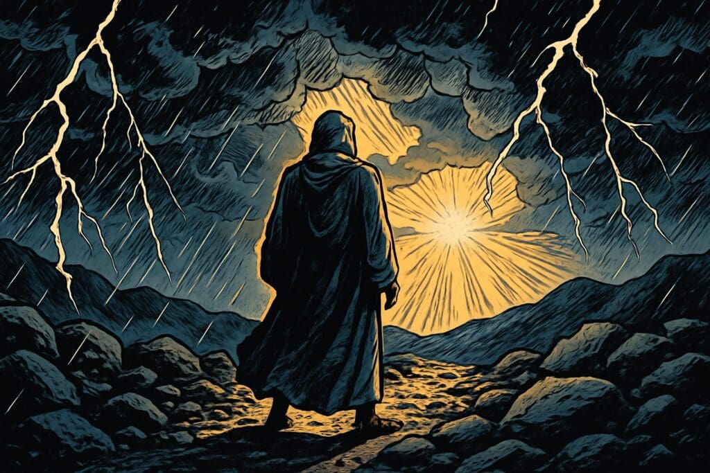 Comic book style illustration depicting a scene from James chapter 1