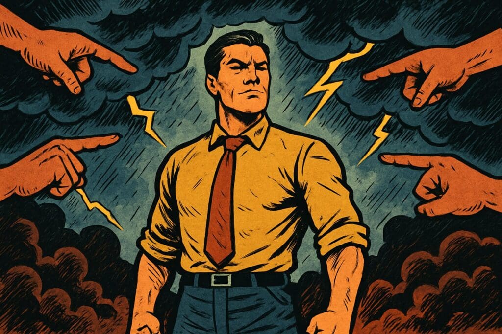 Comic book style illustration depicting a scene from Job 13