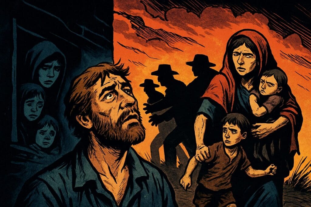 Comic book style illustration depicting a scene from Job 24