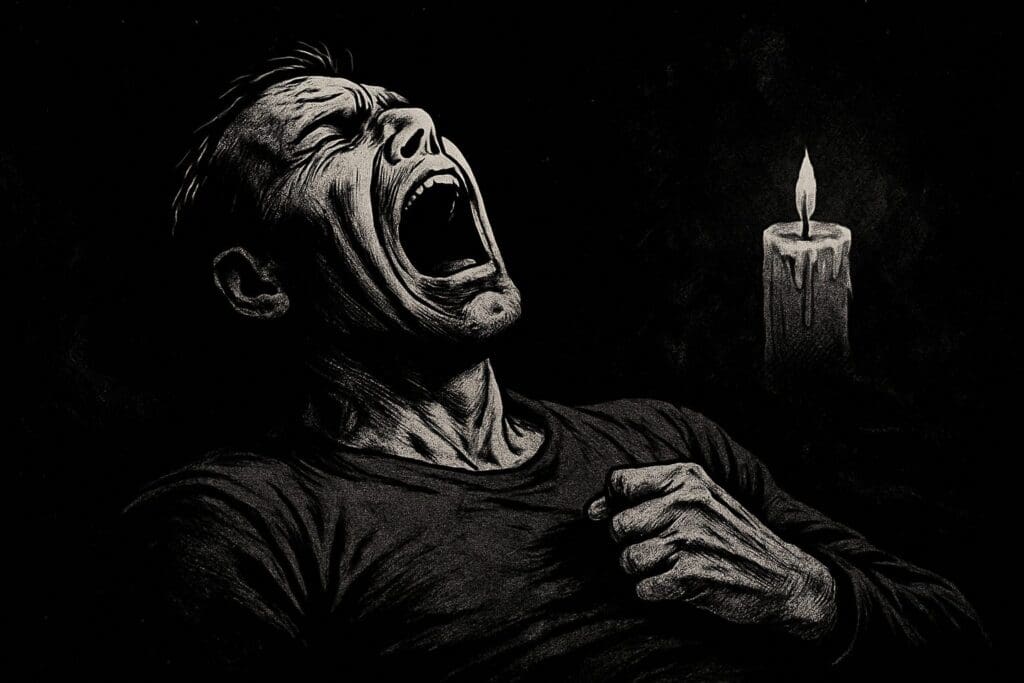 Comic book style illustration depicting a scene from Job 3