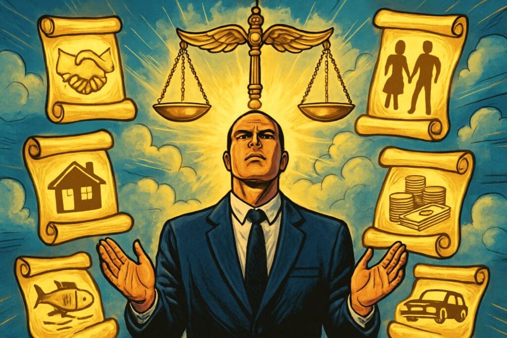 Comic book style illustration depicting a scene from Job 31