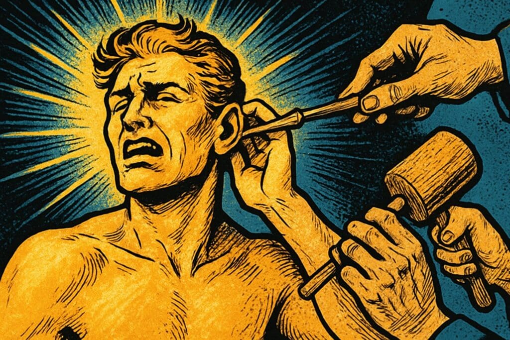 Comic book style illustration depicting a scene from Job 36