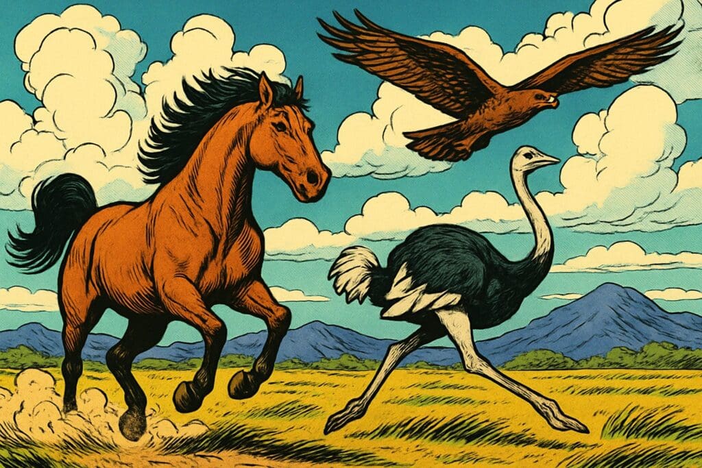 Comic book style illustration depicting a scene from Job 39