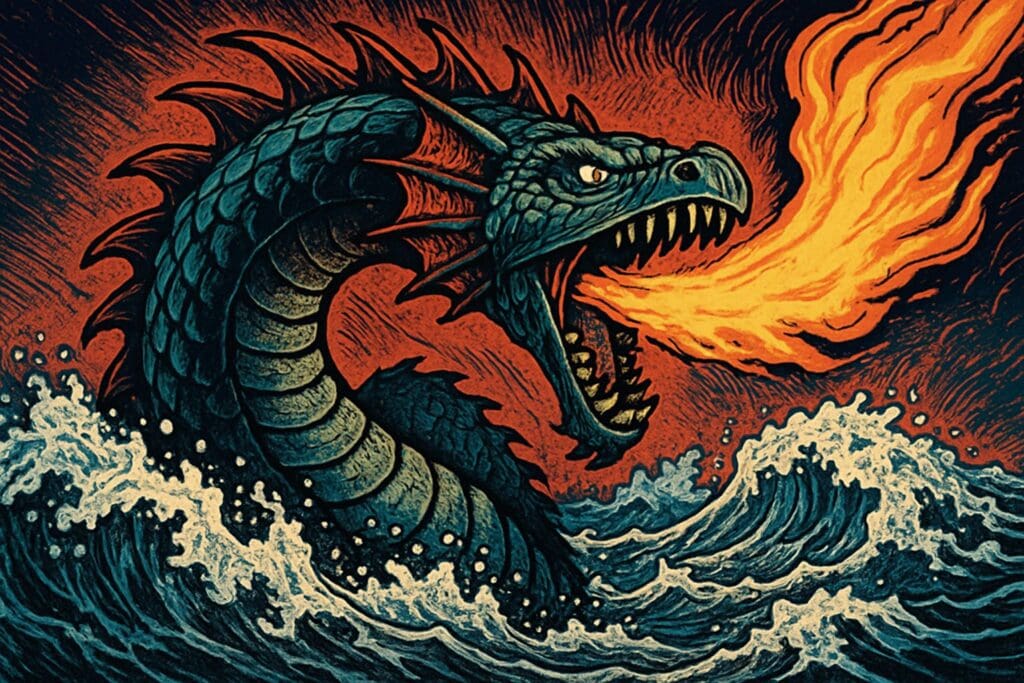 Comic book style illustration depicting a scene from Job 41