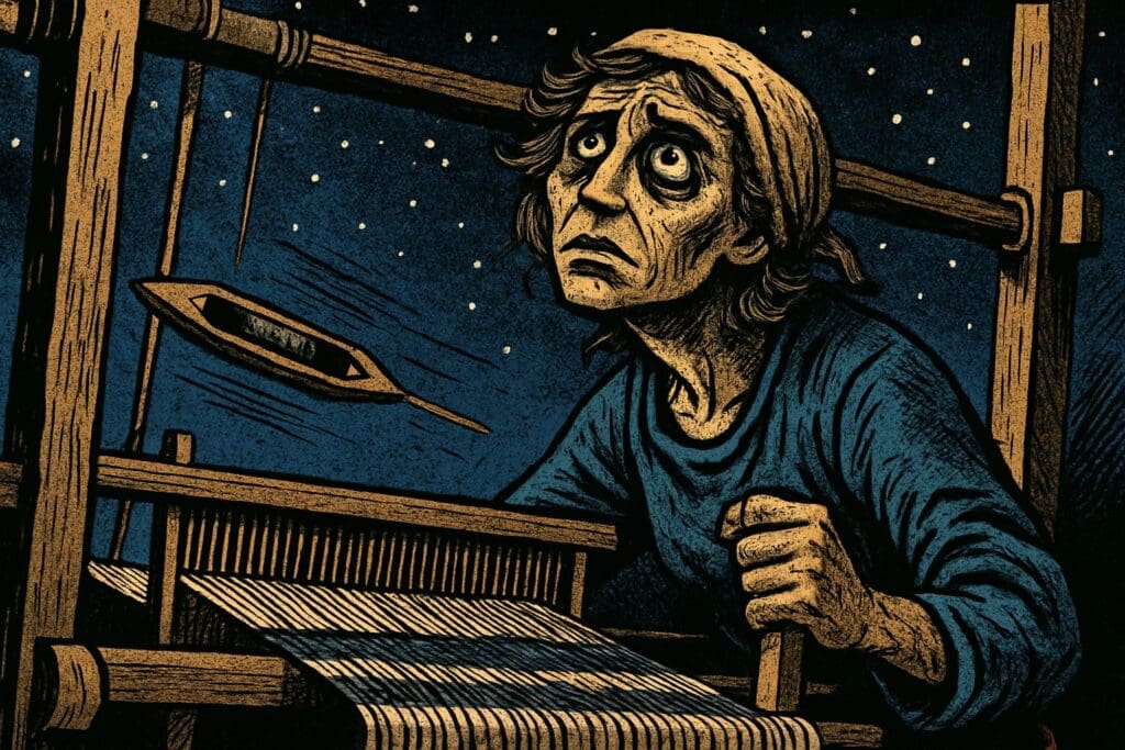 Comic book style illustration depicting a scene from Job 7