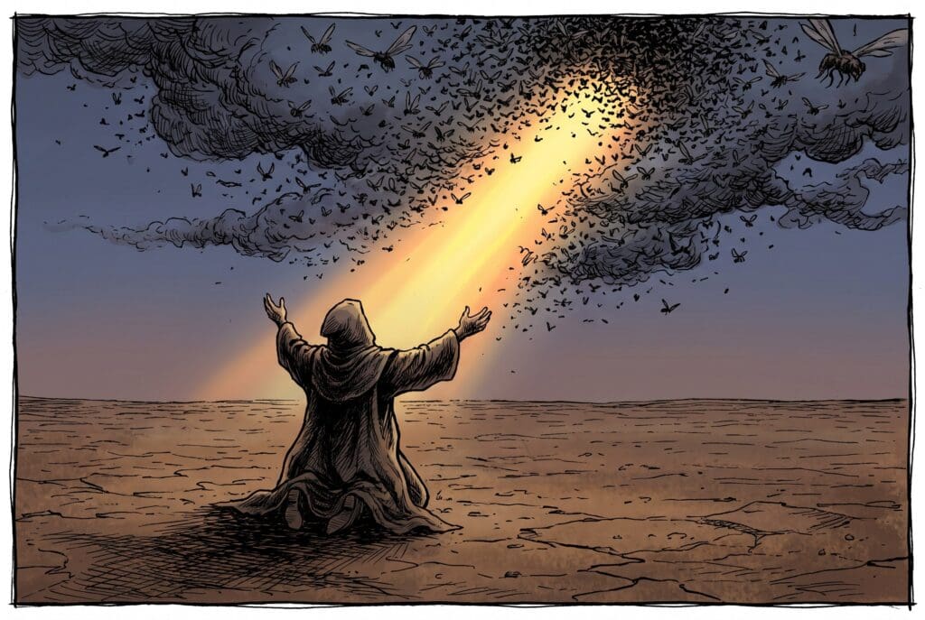 Comic book style illustration representing the book of Joel
