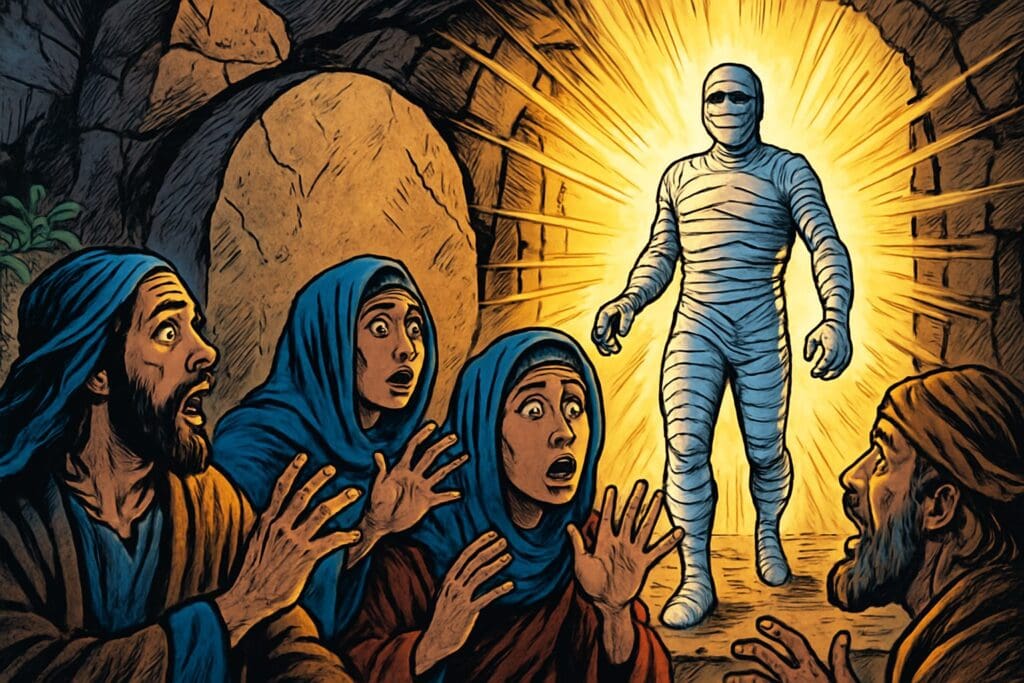 Comic book style illustration depicting a scene from John chapter 11